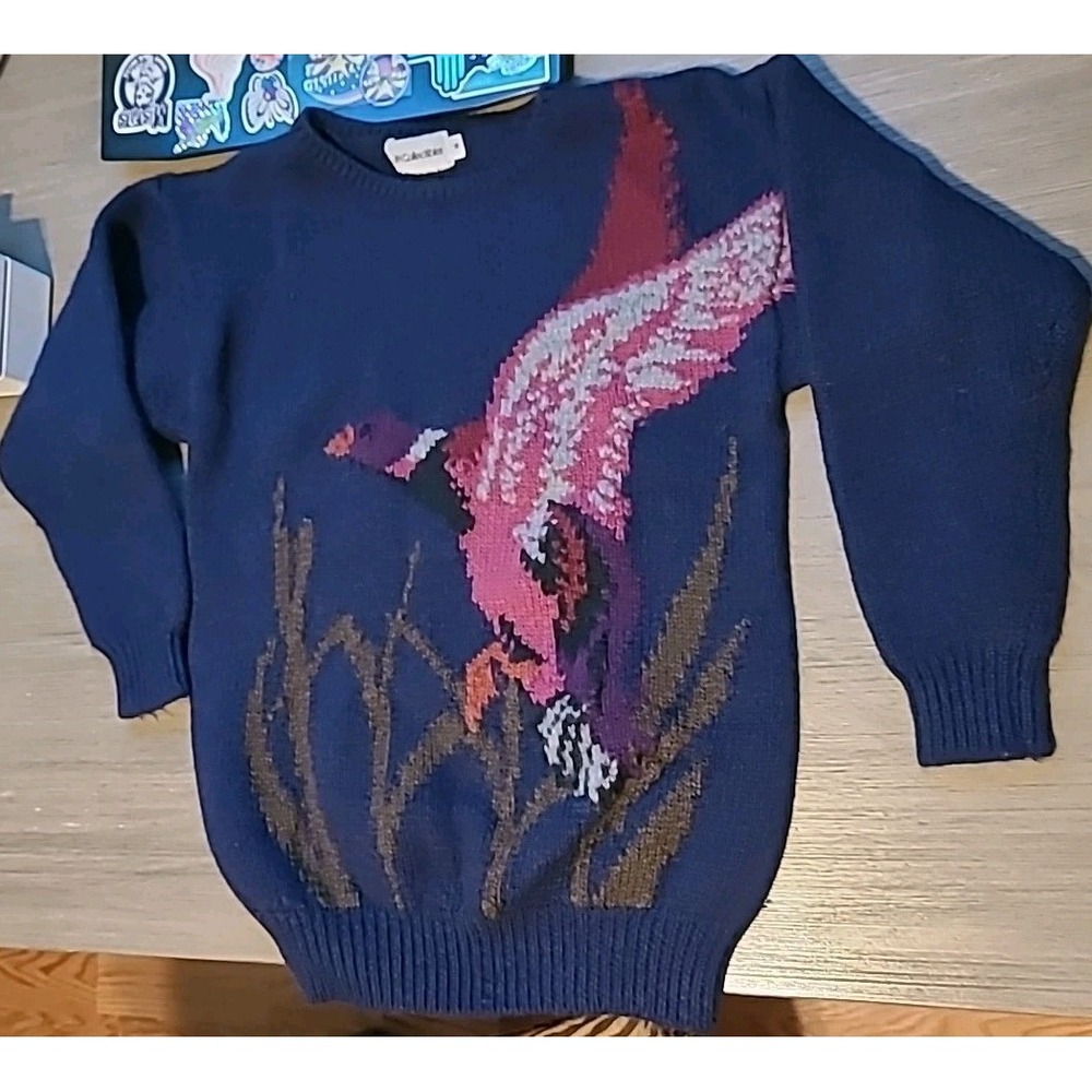 J.H. Collectibles Women's Lrg 100% Wool Sweater Vibrant Duck Flying Out Of Marsh View 2